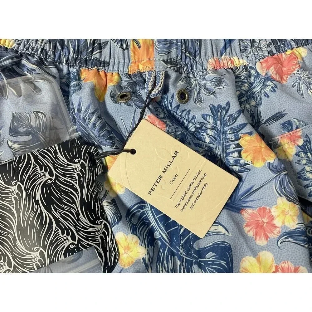 Peter Millar Swim Trunks Crown Moanalua Print Size Small Blue NWT
